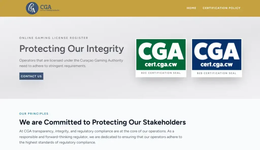 Curaçao Gaming Authority certificate evidence for WoT N.V. licence OGL/2024/452/0687