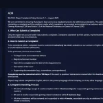 Marvel Casino official complaints policy showing complaint categories and ADR escalation