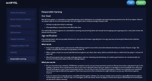 Marvel Casino responsible gaming and self-exclusion policy page